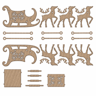 Ozdoby 3D Świąteczne Sanie Świętego Mikołaja i Renifery - gotowy plik- szablon do wycięcia