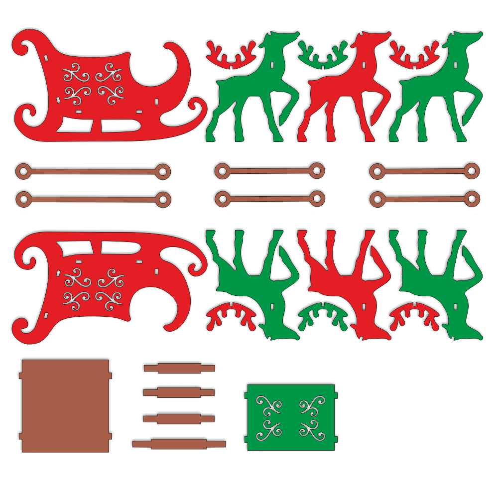 Ozdoby 3D Świąteczne Sanie Świętego Mikołaja i Renifery - gotowy plik- szablon do wycięcia - obrazek 3